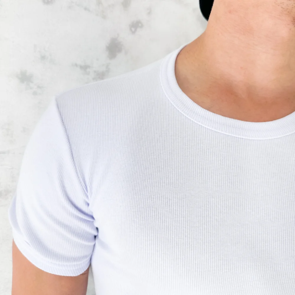 Estilo Americano Slim Camiseta Masculina Algodão Canelada Cinza