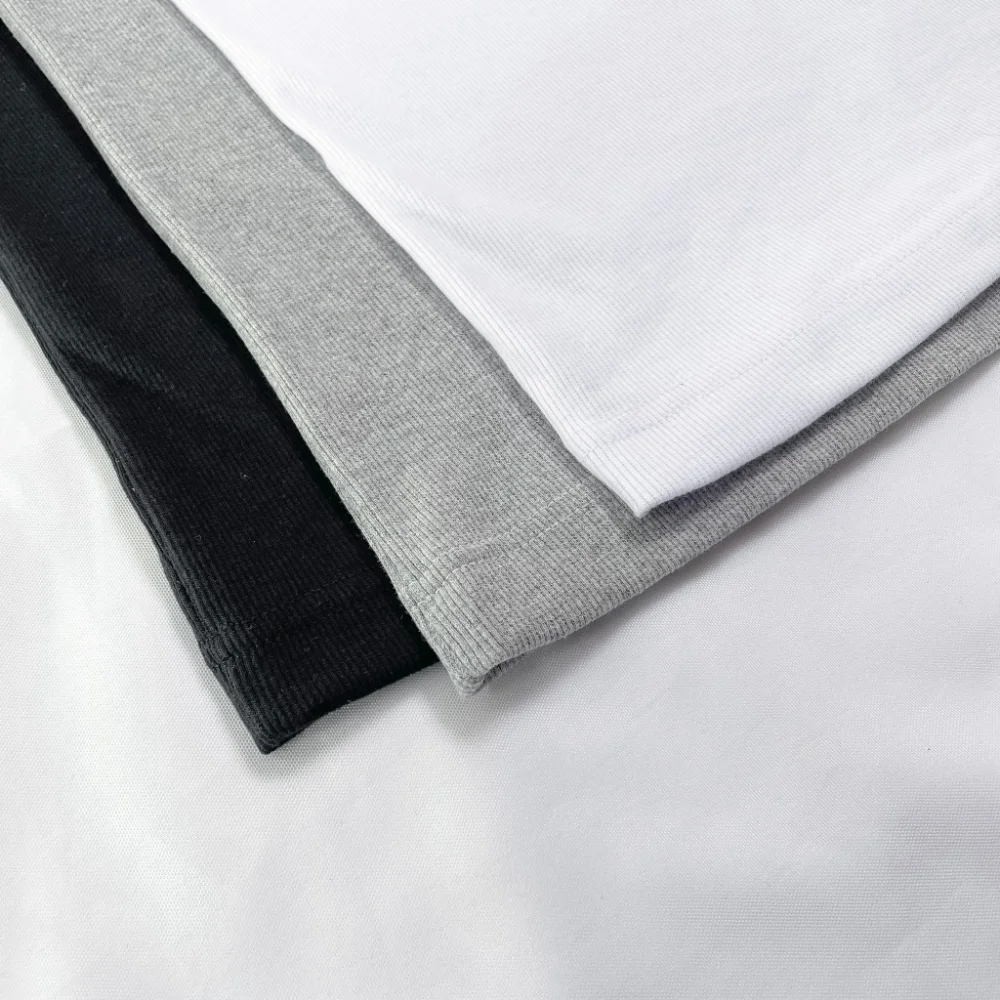 Estilo Americano Slim Camiseta Masculina Algodão Canelada Cinza