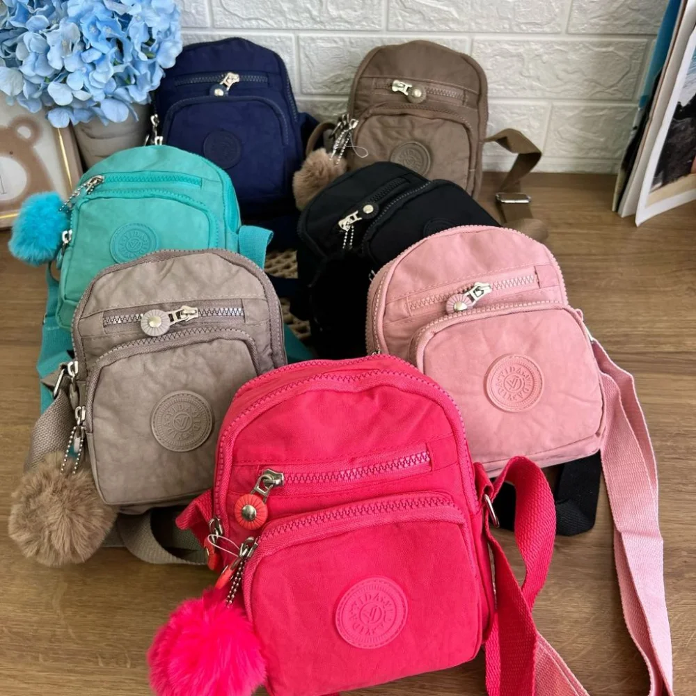 Promoção bolsa feminina transversal impermeável nylon passeio rosa Y4382