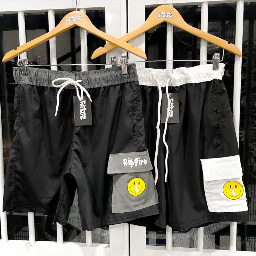 Bolsos Elastano Tac Tel Skate Bermuda Masculina Smile Ripfire Cargo 3 Preto c/ Branco