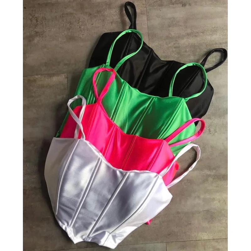 Cropeed Estiloso Malha Prada Com Bojo - Corset de Alça Preto