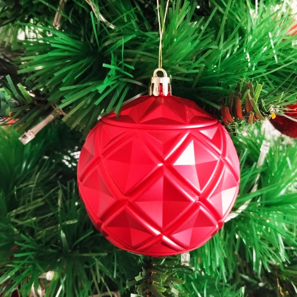 Grande Bola de Natal Vermelha 3D Arabesca Fosca Brilhante - Pack com 6 Unidades Único