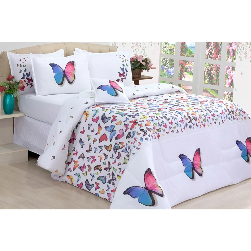 Edredom Luxo Percal Casal Queem Borboletas - Presente Otimo Único