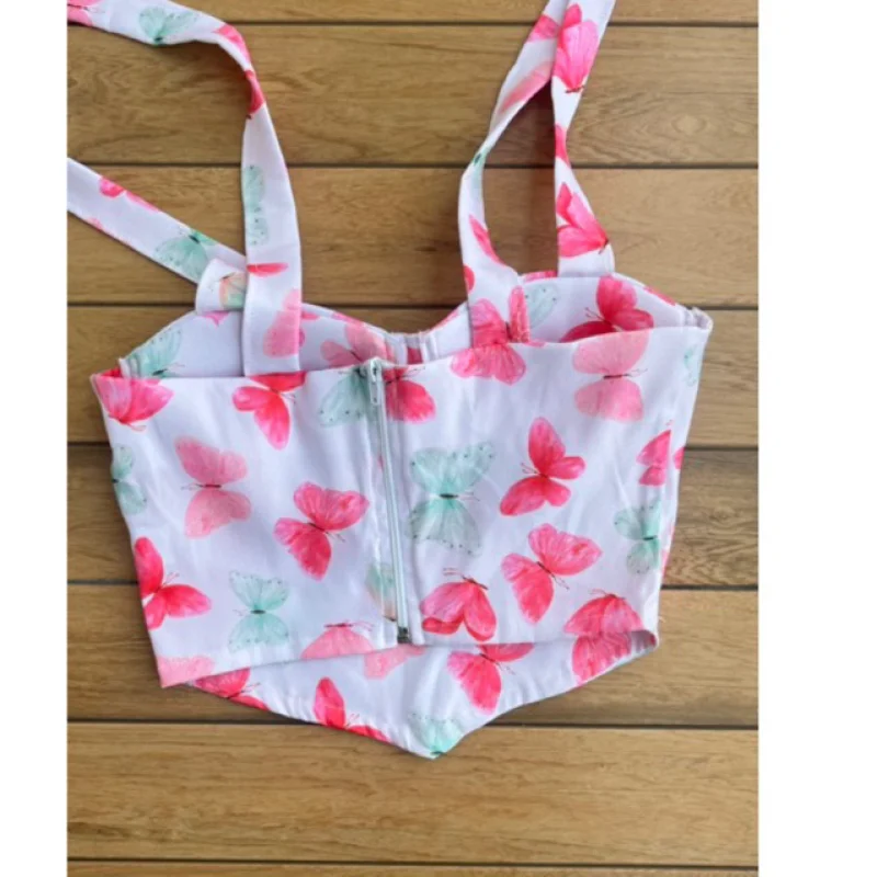 Corset com bojo floral onça amarrar no ombro, colorido e candy colors 5-bolinha candy