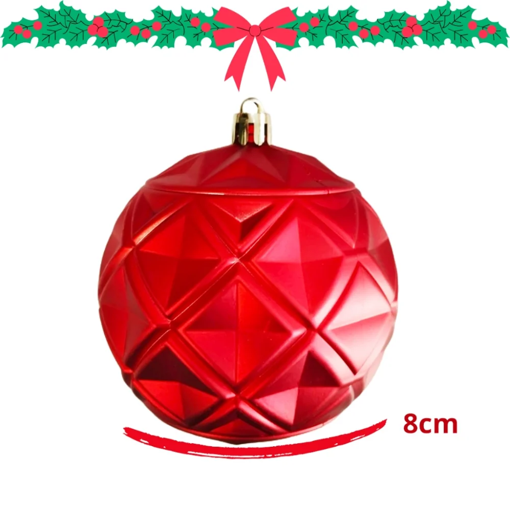 Grande Bola de Natal Vermelha 3D Arabesca Fosca Brilhante - Pack com 6 Unidades Único