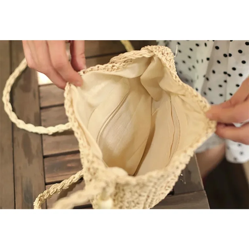 Bolsa Redonda de Palha Mayara com Alça de Ombro - Ref-4239 Marrom