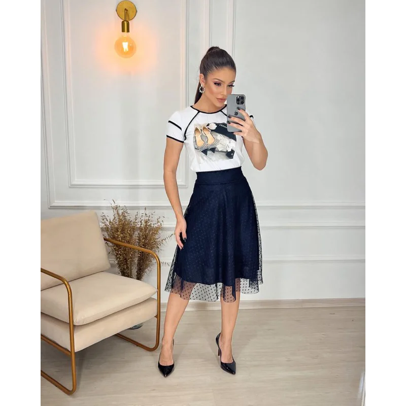 Saia lisa tule midi feminina evangélica Branco