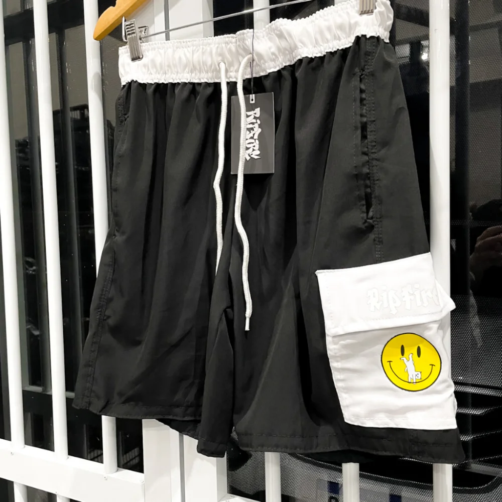 Bolsos Elastano Tac Tel Skate Bermuda Masculina Smile Ripfire Cargo 3 Preto c/ Branco