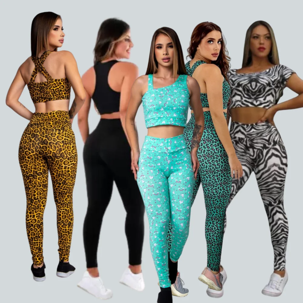 Conjunto Fitness Suplex Premium Feminino: Calças e Tops para Malhação - Kit com 1 ou 2 unidades 1 PRETO