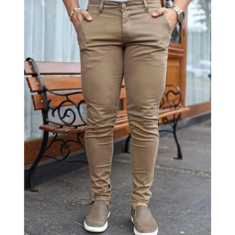 Calça Premium Masculina Skinny Sarja Sport Fino com Bolso Embutido e Lycra Branco