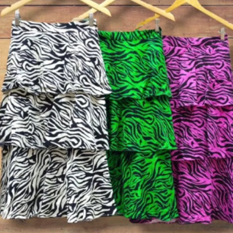 Saia midi elástico cintura 3 babados Nude