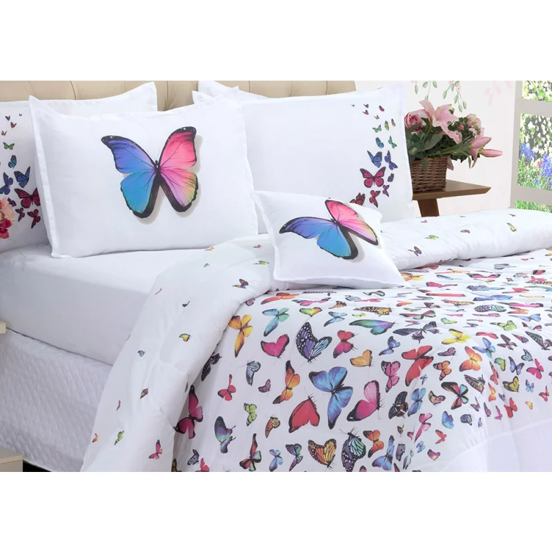 Edredom Luxo Percal Casal Queem Borboletas - Presente Otimo Único