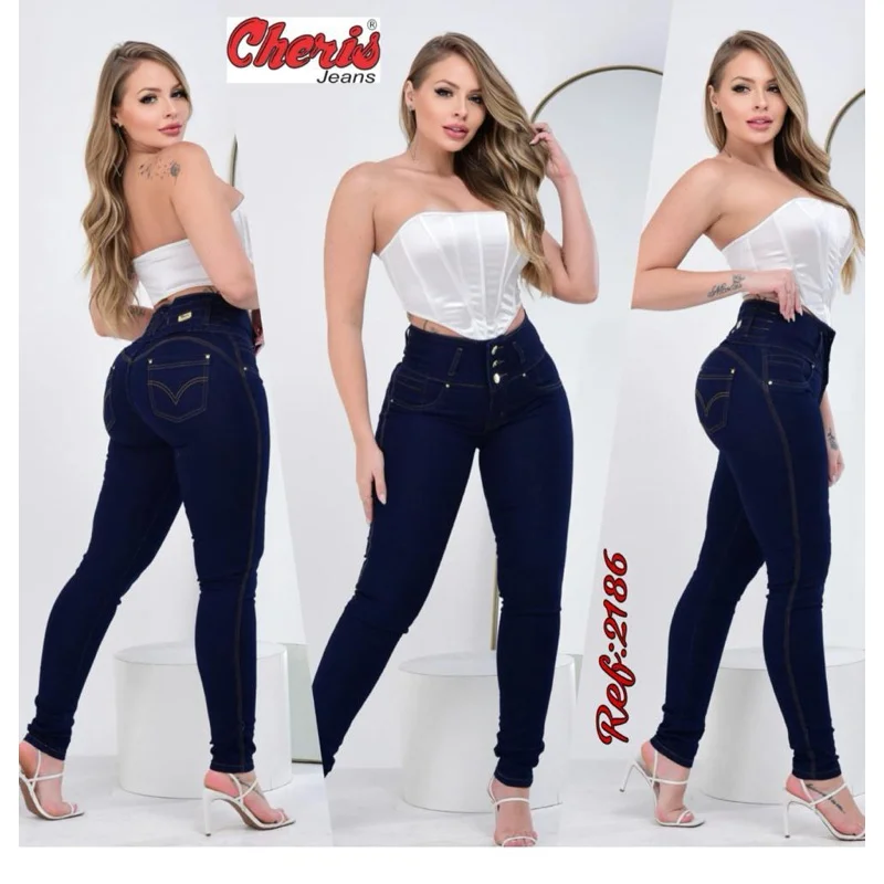 Calça jeans cintura alta com elástico no cós 2017