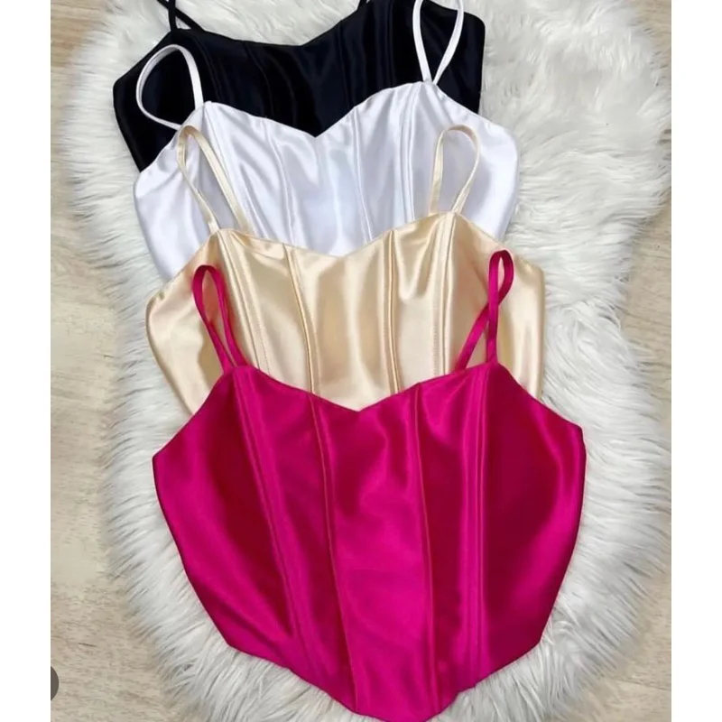 Cropeed Estiloso Malha Prada Com Bojo - Corset de Alça Preto