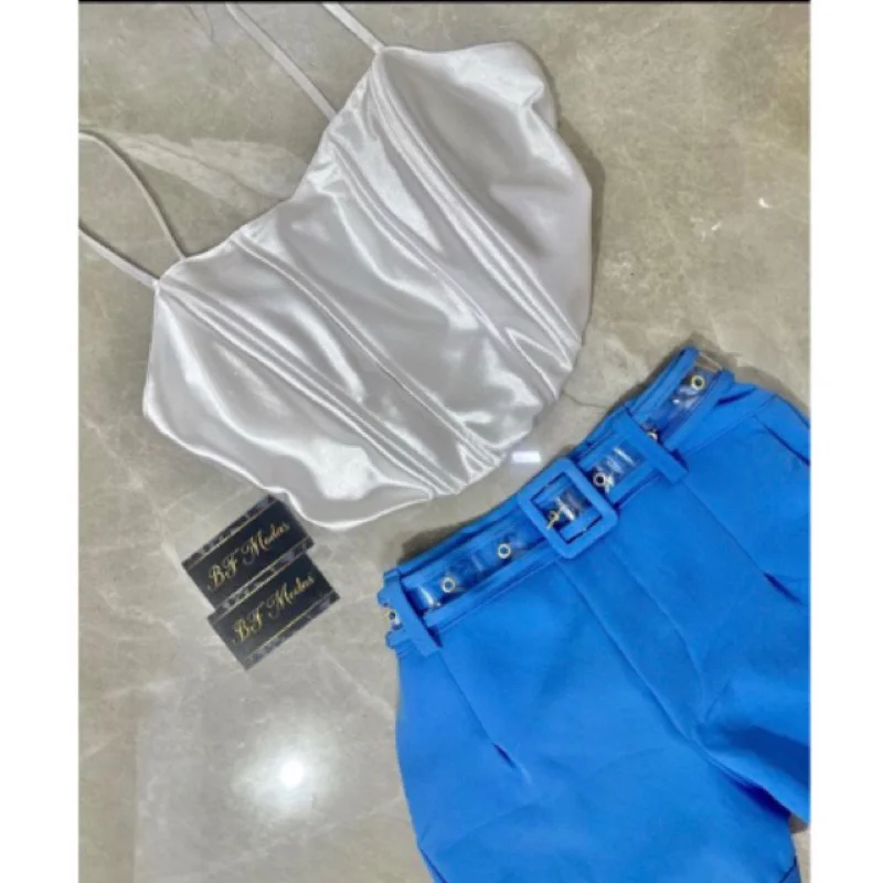 Cropeed Estiloso Malha Prada Com Bojo - Corset de Alça Preto