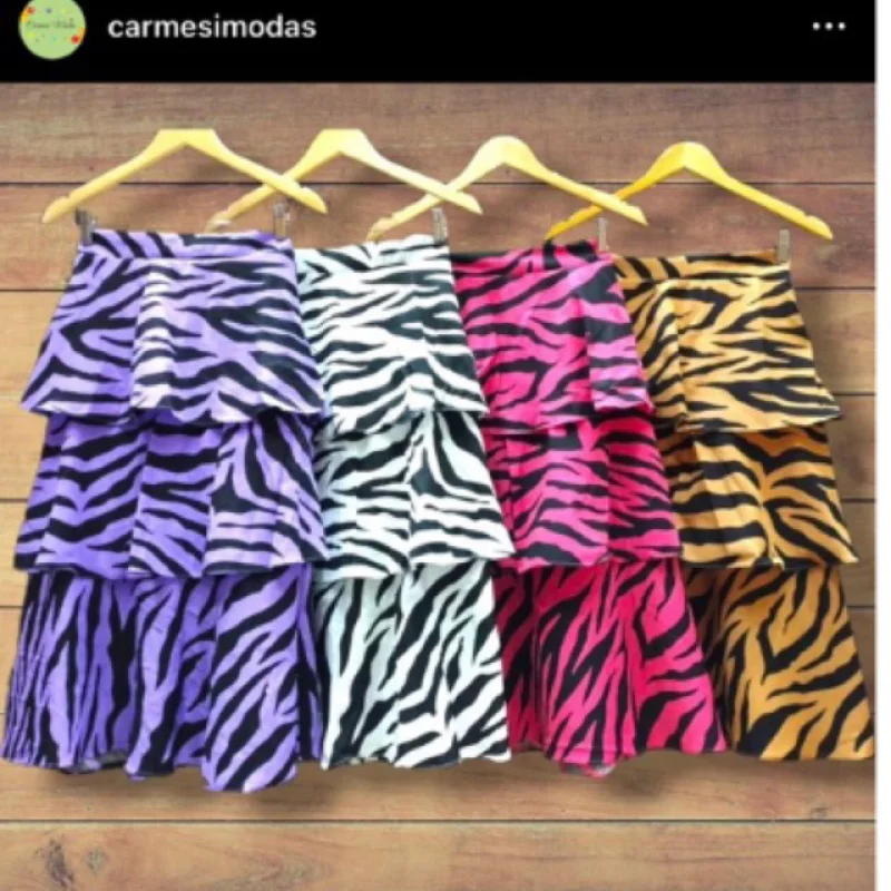 Saia midi elástico cintura 3 babados Nude