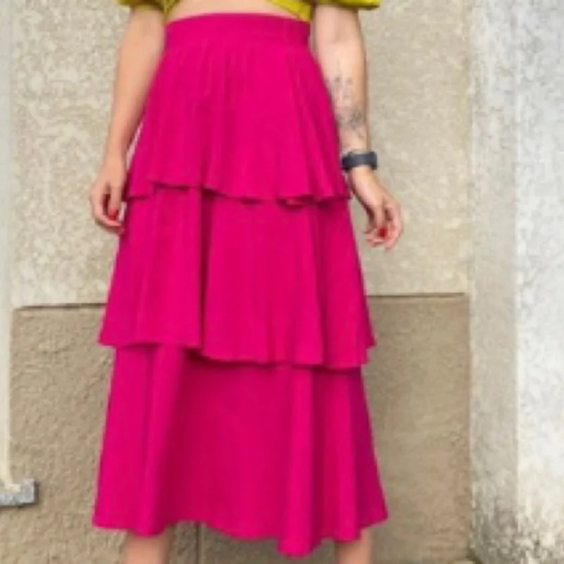 Saia midi elástico cintura 3 babados Nude