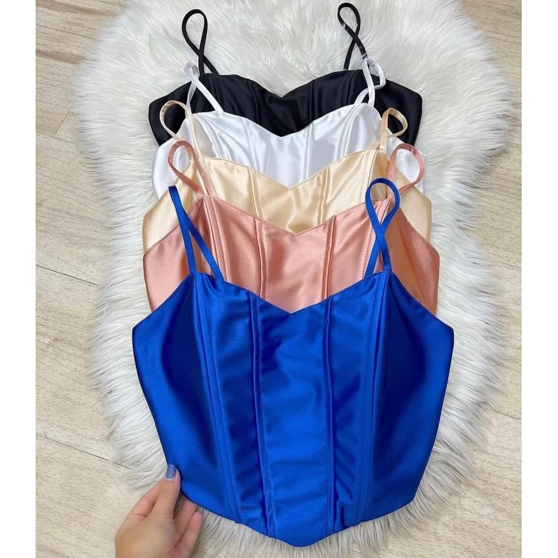 Cropeed Estiloso Malha Prada Com Bojo - Corset de Alça Preto