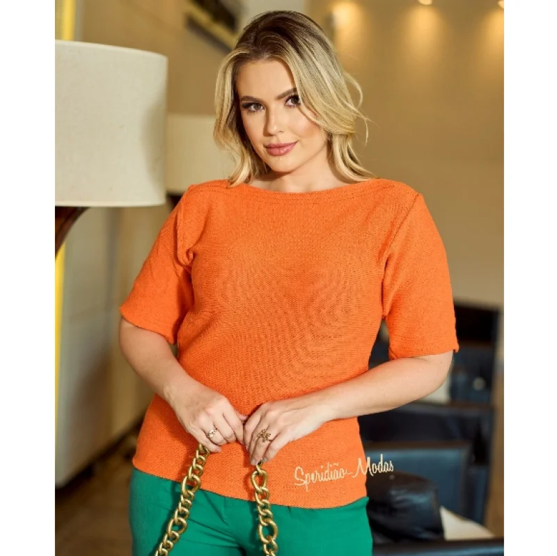 Tricô Manga Curta Blusa C/Elastano Roxo