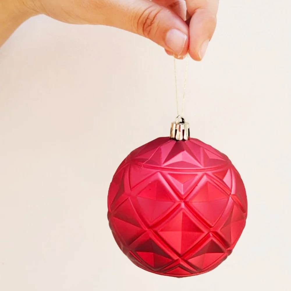 Grande Bola de Natal Vermelha 3D Arabesca Fosca Brilhante - Pack com 6 Unidades Único