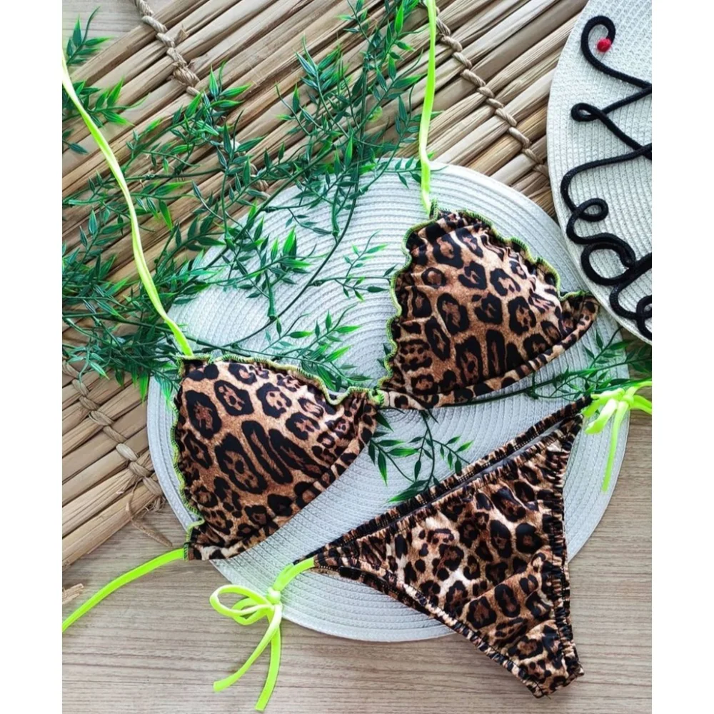 Biquíni feminino estampado florido de amarrar cortininha com alcinha P