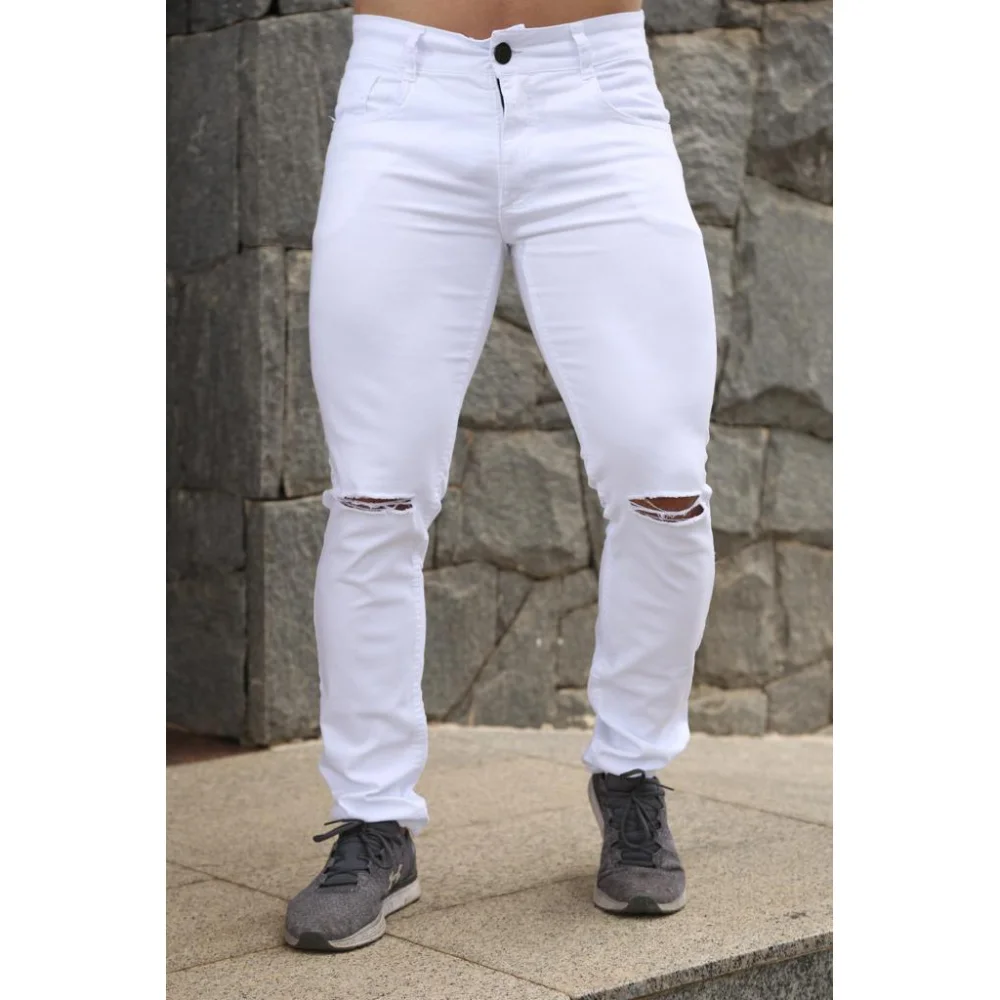 Calça skinny masculina branca rasgada - jeans BRANCA 46