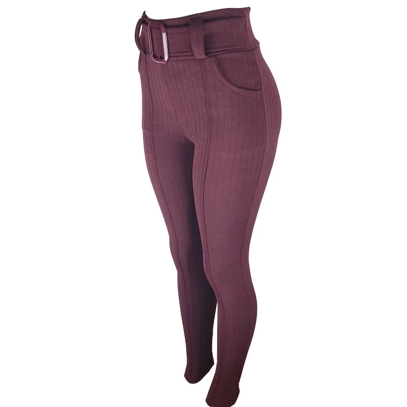 Veste Super Bem Calça Feminina Xadrez Skinny com Cinto Vinho