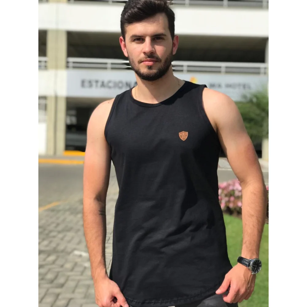 Camisa masculina listrada, regata Longline masculina Cinza