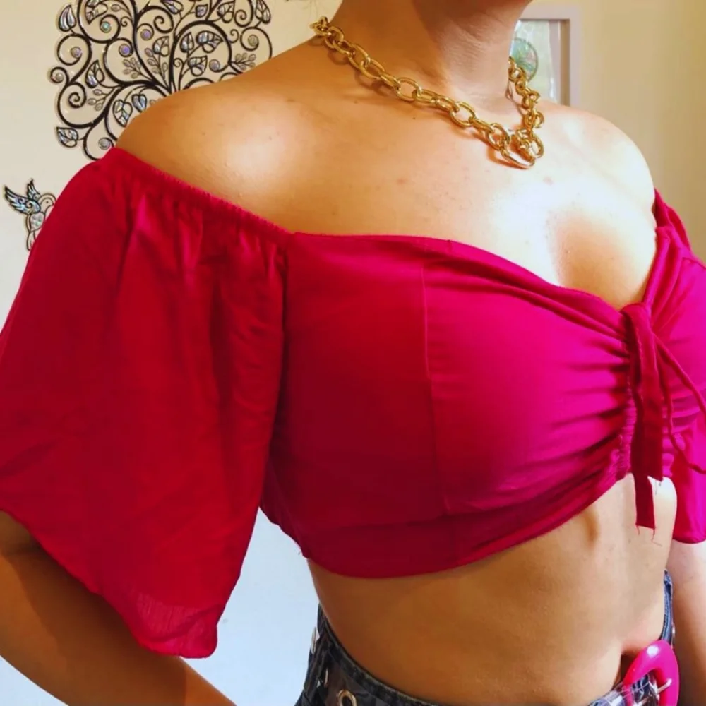 Tamanho Único Cropped Ciganinha em Viscose com Bojo Laranja