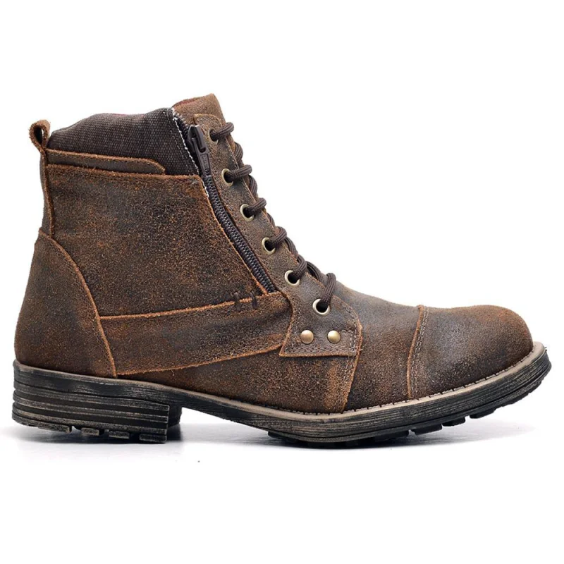Coturno Masculino Adventure em Couro Legítimo Casual Escovado Café