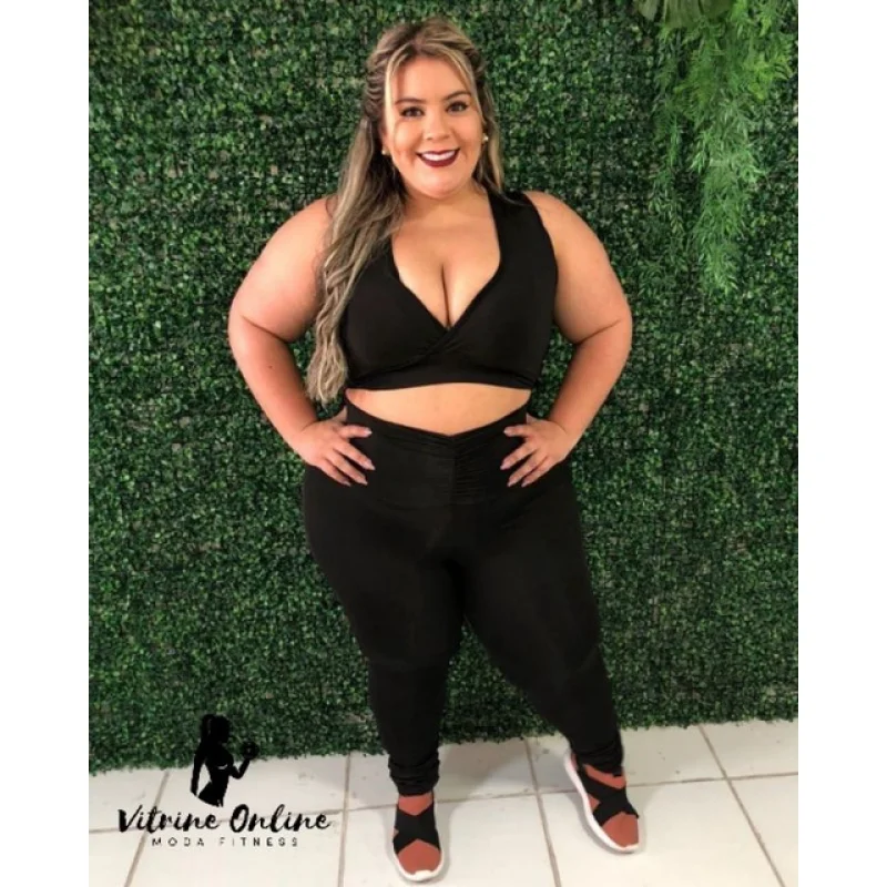 Moda Feminina Fitness: Conjunto Top + Calça Legging Plus Size Cós Alto Estampa 06