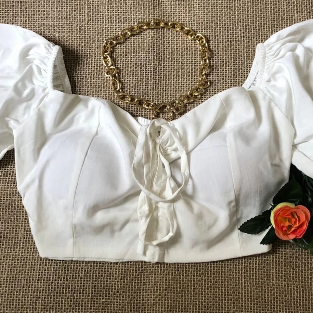 Tamanho Único Cropped Ciganinha em Viscose com Bojo Laranja