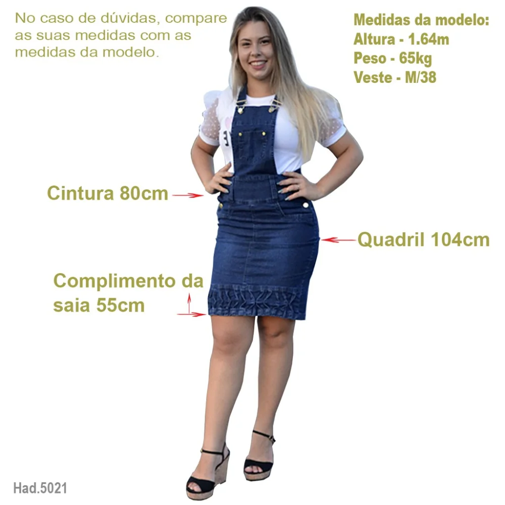 Moda Evangélica: Jardineira Jeans Feminina com Elastano M/ 38