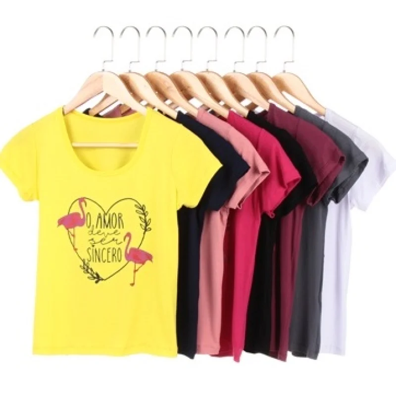 Camiseta Feminina Manga Curta Flamingo T-shirt Marinho