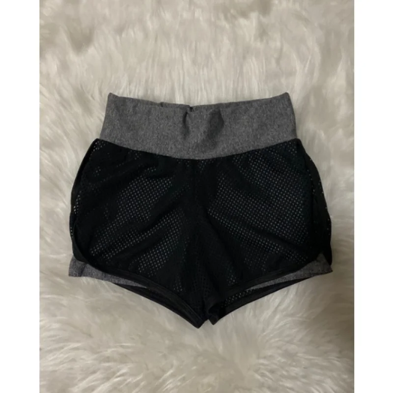 Roupa de Treinar Feminina Short Duplo Suplex com Tela Preto com viés pink