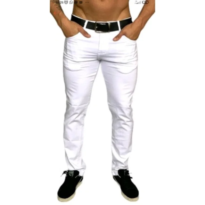 Calça Masculina Slim em Sarja e Brim, Preta e Coloridas Cáqui tra