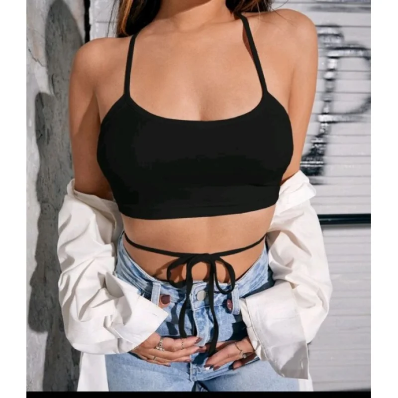 Amarração na cintura sem bojo - Cropped frente única de amarrar Branco