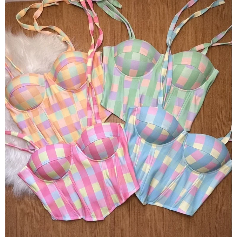 Corset com bojo floral onça amarrar no ombro, colorido e candy colors 5-bolinha candy