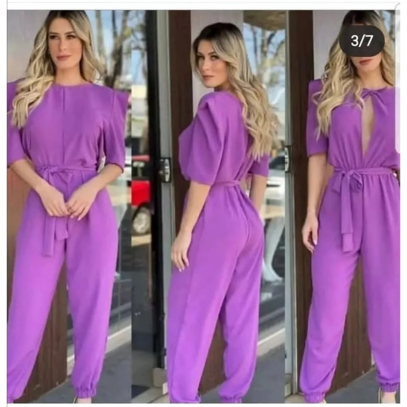 Ombro Reto Macacão Longo Feminino em Várias Cores Único