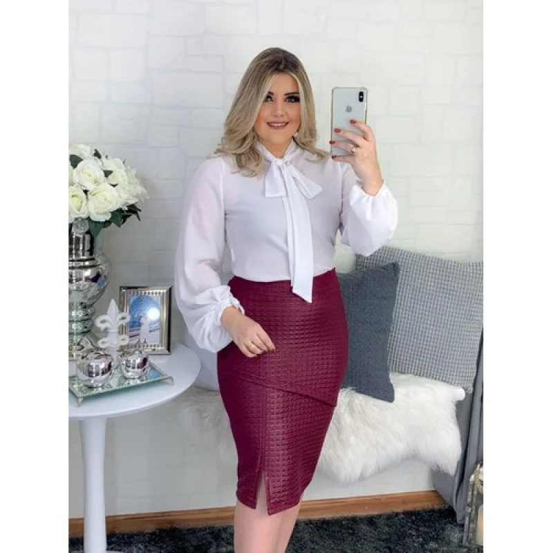 Lançamento Top Saia Midi Social Chique Cristã Secretária Escritório Rosa