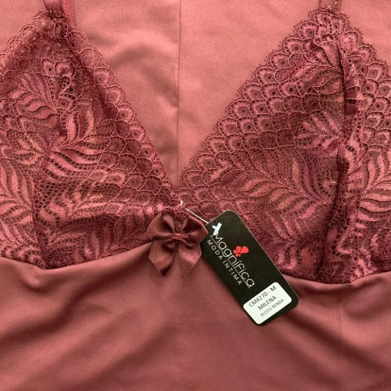 Roupa de Dormir Feminina Liganete com Renda - Camisola sem Bojo Confortável Marinho