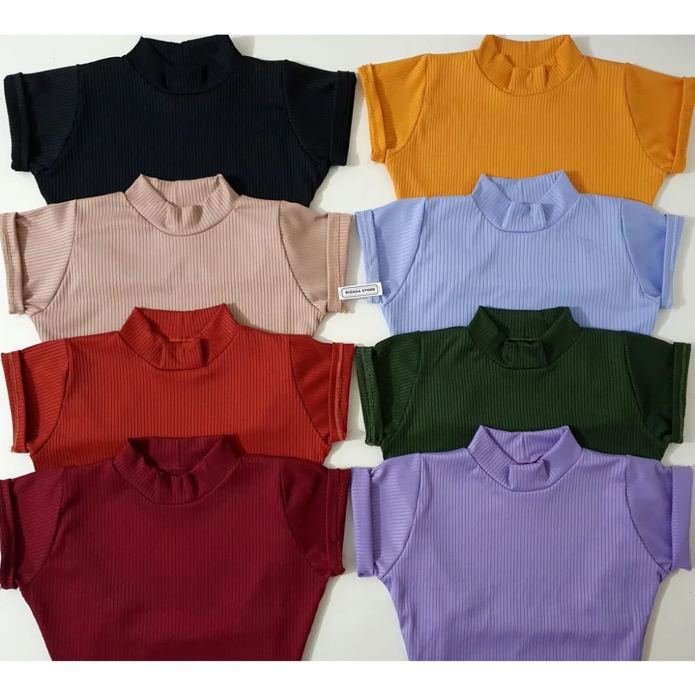 Cores Cropped Manga Curta Feminina - Top Gola Alta Canelada Pink