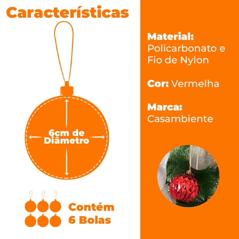Casambiente - Bolas Geométricas Vermelhas Brilhantes Natal056 Único