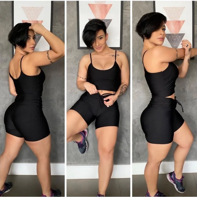 Promoção Conjunto Fitness Feminino Top + Shorts - Kit 2 Peças Azul Marinho