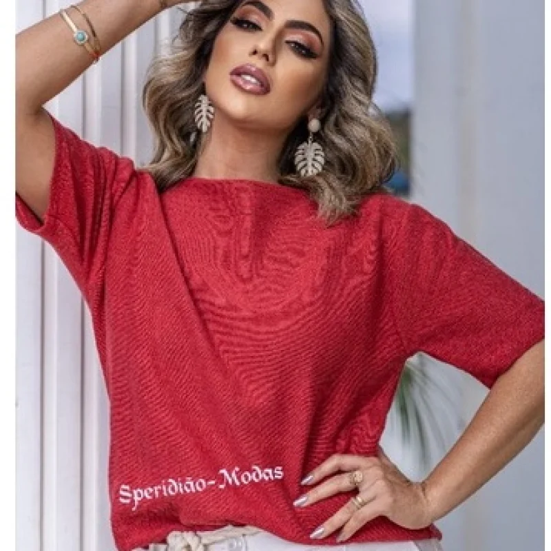 Tricô Manga Curta Blusa C/Elastano Roxo