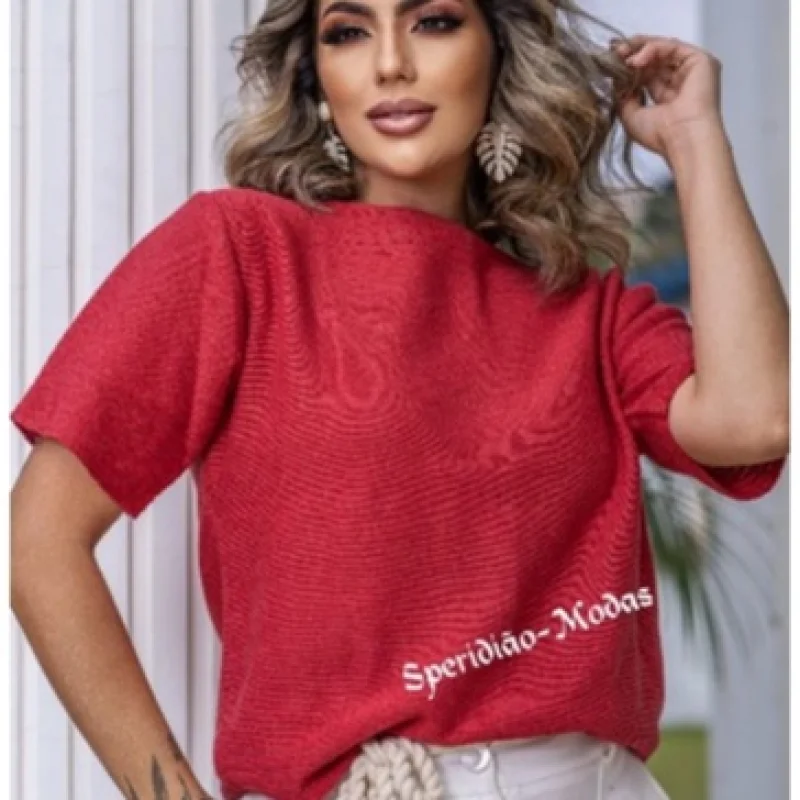 Tricô Manga Curta Blusa C/Elastano Roxo