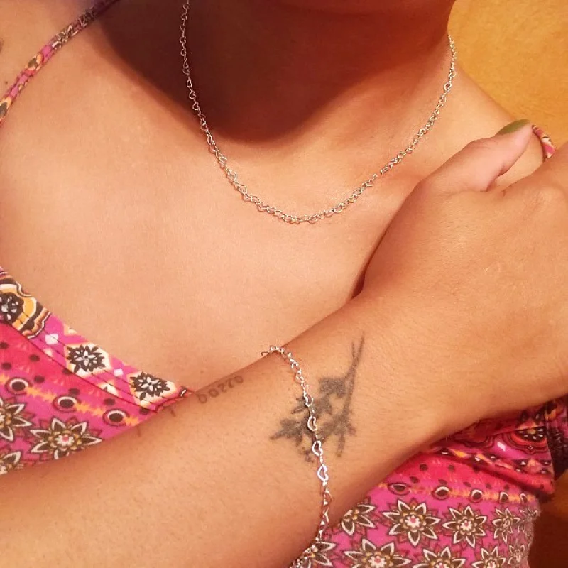 Corrente Feminina Prata 925 Conjunto Colar e Pulseira Coração Fúcsia