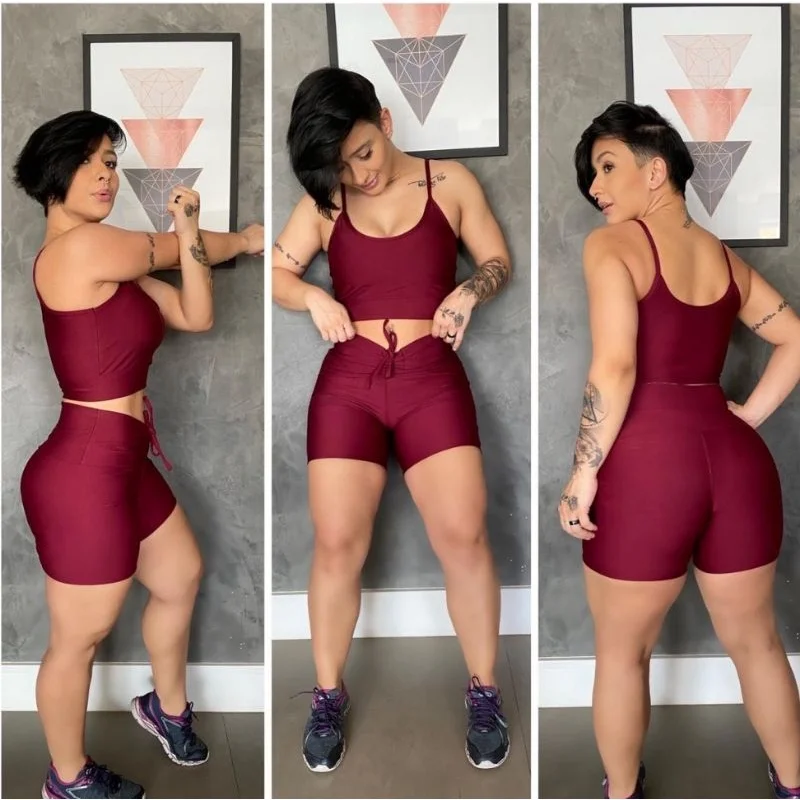 Promoção Conjunto Fitness Feminino Top + Shorts - Kit 2 Peças Azul Marinho