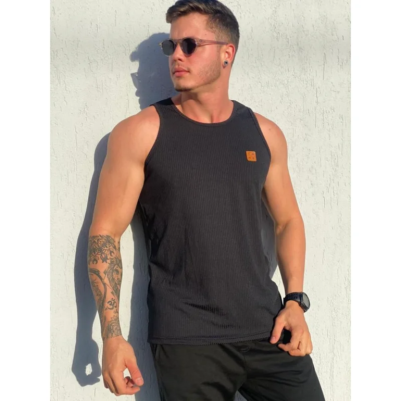 Camiseta listra Longline masculina em malha canelada AZUL MARINHO MALHA