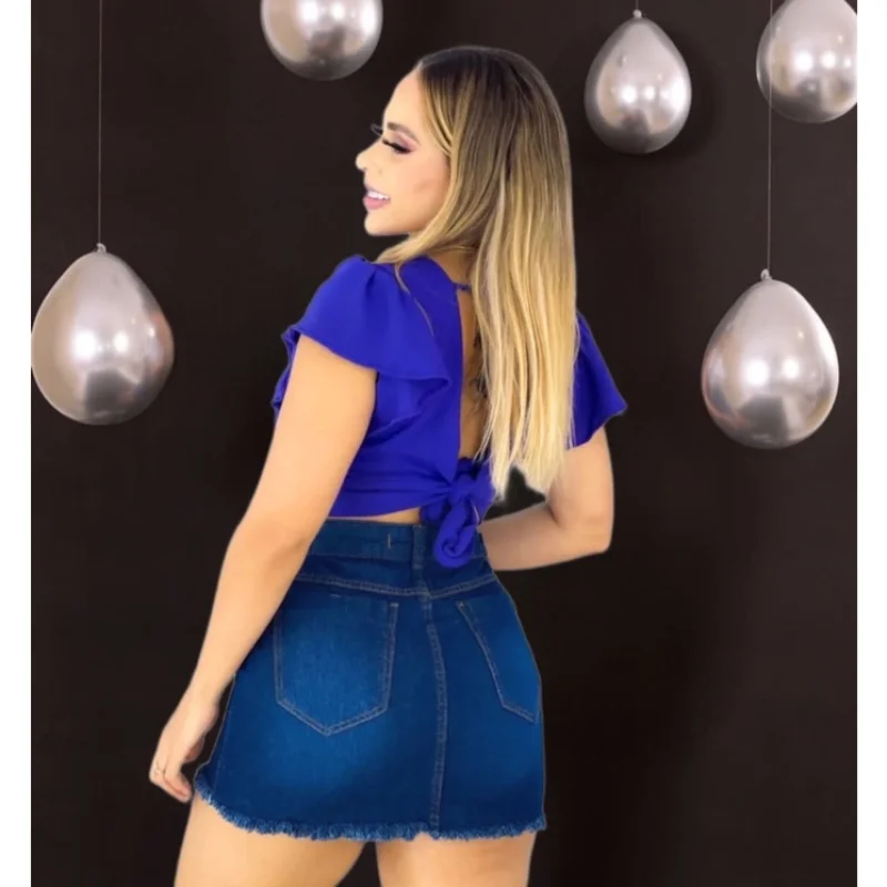 Destroyed Saia Jeans Feminina Cintura Alta Saia média